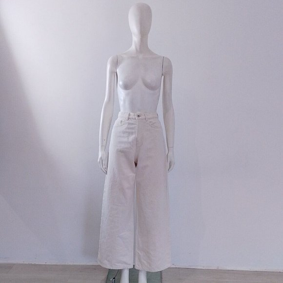 COS (25) Flared Jeans Size UK 8 10 EU 36 38 Cream Ecru Low-Rise Full-Length - Picture 2 of 9